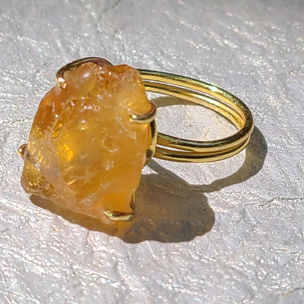 Rough Citrine Adjustable Ring Gold Plated Copper-Negative Energy Clears